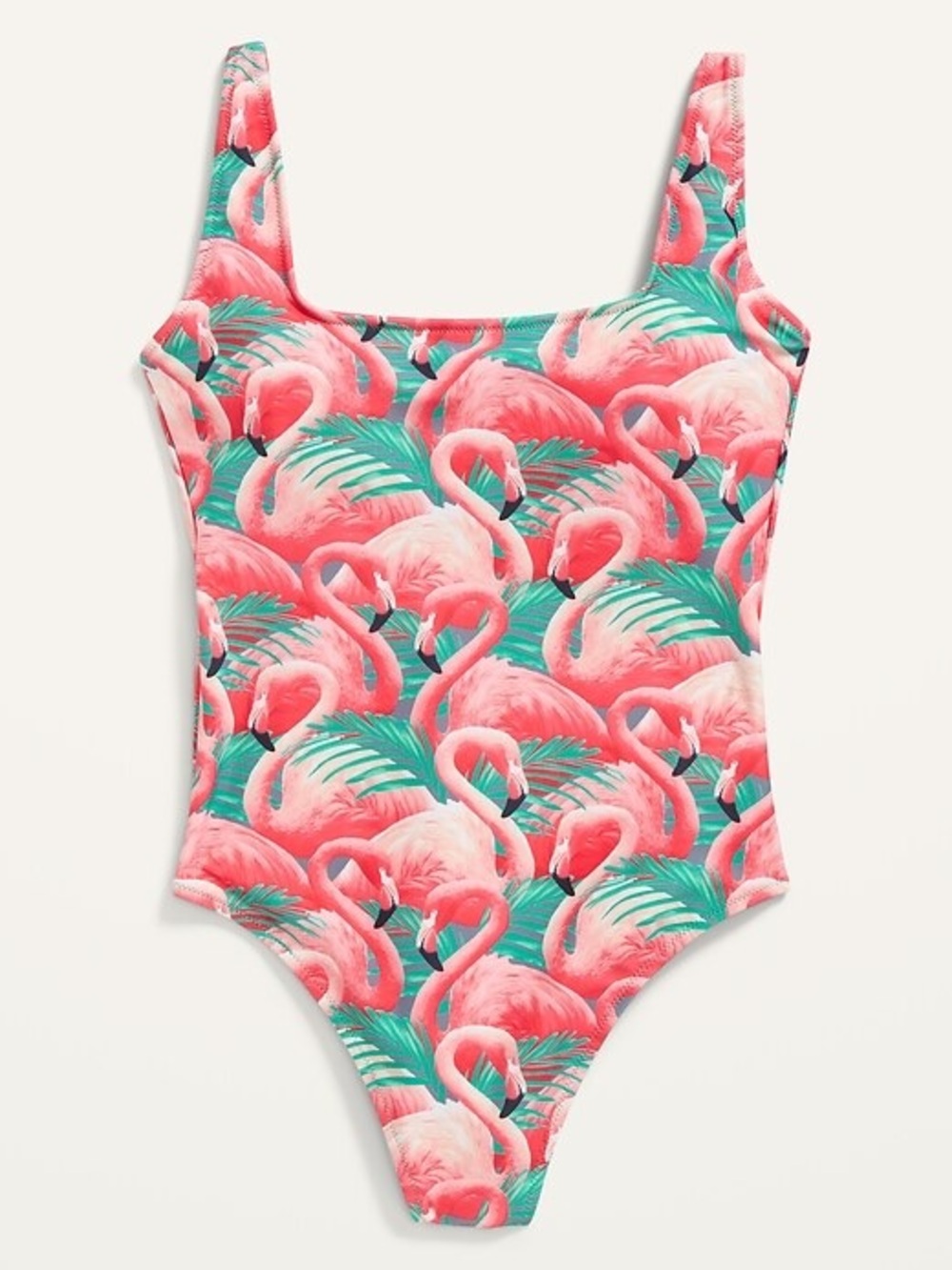 NWOT Flamingo Print One-Piece Swimsuit French cut square neck